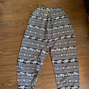 NEW Black and White Elephant Linen Pants from Thailand One Size Fits Most